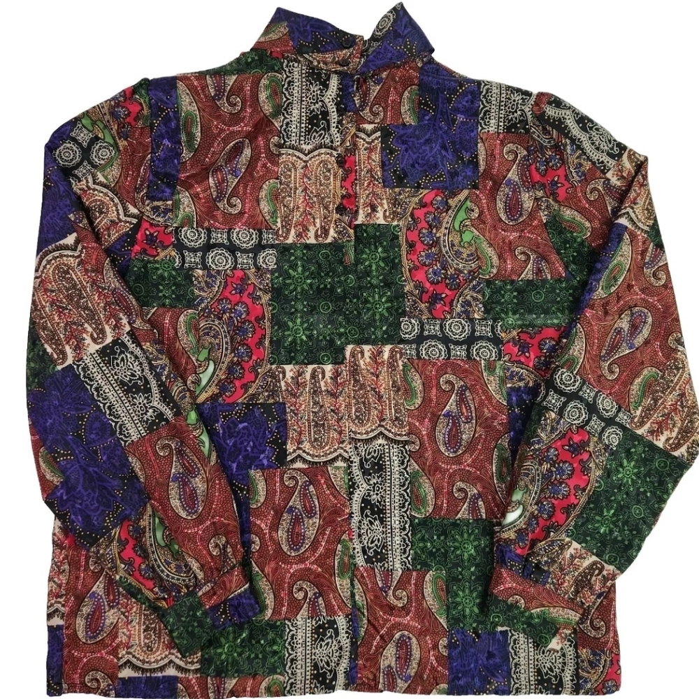 Vintage Nicola Macini Women's Dress Shirt Multicolor Paisley Rayon Blouse Med